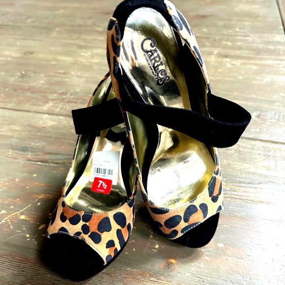 Carlos Santana Women's Suede Leopard Print Peep Toe Platform Stiletto Pumps NIB - Picture 10 of 16